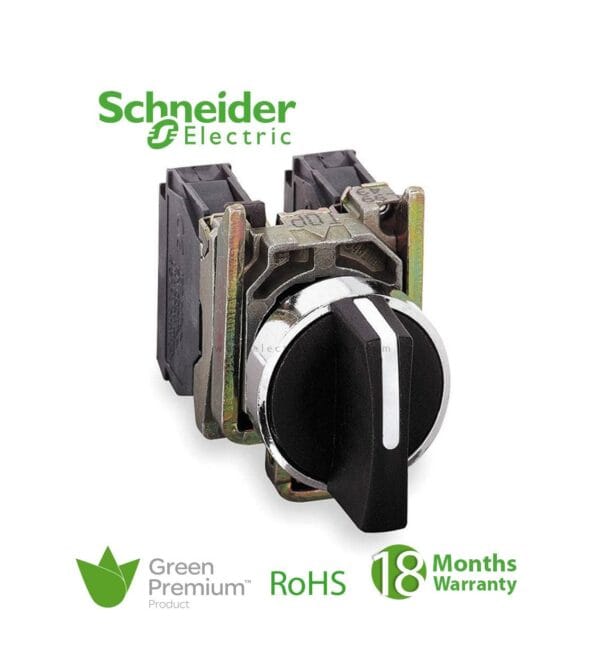 SCHNEIDER - Black Selector Switch ?22 3-Position Spring Return 2No 600V, Supplier Part Number: XB4BD53 Qatar