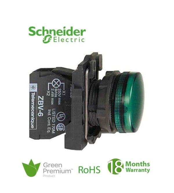 SCHNEIDER - Green Complete Pilot Light ?22 Plain Lens With Integral Led 110-120V, Supplier Part Number: XB4BVG3 Qatar
