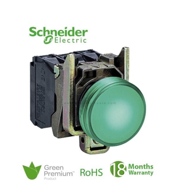 SCHNEIDER - Green Complete Pilot Light ?22 Plain Lens With Integral Led 230-240V, Supplier Part Number: XB4BVM3 Qatar