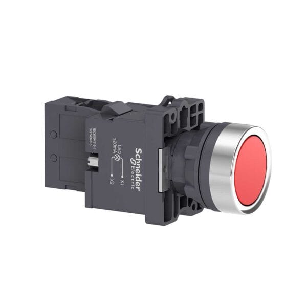 SCHNEIDER - Red Flush Complete Illum Push-Button, ?22, Flush, 220V AC, 1No, Supplier Part Number: XA2EW34M1 Qatar